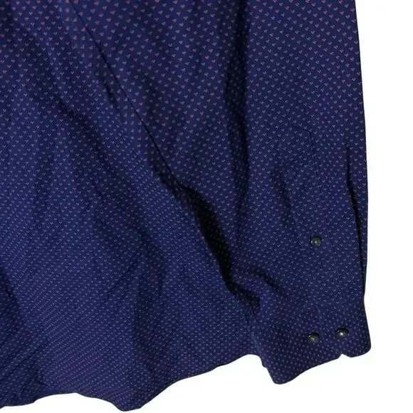 Banana Republic Shirt Men's Large Blue Cotton Polka Dot Grant Slim Fit Button-Up - Picture 7 of 11